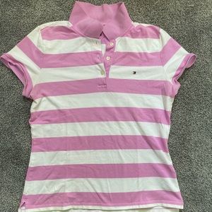 Tommy Hilfiger Pink and White Striped Polo